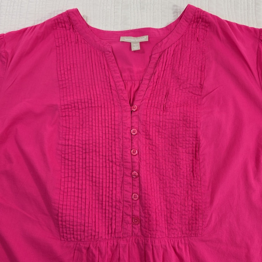 Woman Within V-Neck Tunic Top 3X (30/32) Bright Fuchsia Henley - Picture 3 of 12